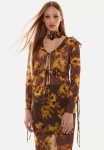 Floral Pattern Flounce Tulle Blouse - Multicolored
