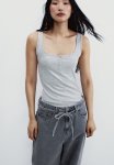 Ribbed Button-top Vest Top - Light Grey Marl