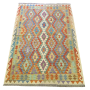 201 X 147CM Hand Knotted Shades Of Blue/orange Afghan Kilim Rug