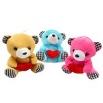 Plush Check Foot Print Bear With Heart