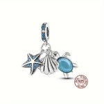 1PC S925 Sterling Silver Charm Bead Blue Ocean Series Starfish Scallop Turtle Animal Pendant Suitable Fit Original Bracelet Matc