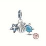 1PC S925 Sterling Silver Charm Bead Blue Ocean Series Starfish Scallop Turtle Animal Pendant Suitable Fit Original Bracelet Matching Snake Bone Chain Women's Necklace