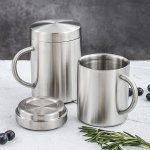 Stainless Steel Insulated Coffee Mug With Handle And Lid Cream White