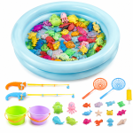 Kids Fishing Game Set With Pool Rods Nets And Colourful Fish Toys