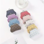 1PC Vintage Style Polka Dot Canvas Coin Purse 9.91CMX 3.81CM Kiss Lock Clutch Bag Compact Earphone & Coin Storage Wallet For Wom