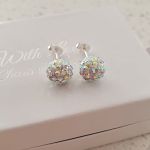 Faiza 925 Sterling Silver Ab Crystal Round Ball Earrings 8MM