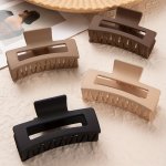 4PCS Trendy Solid Color Frosted Hollow Out Hair Claw Clips Large Rectangular Hair Grab Clips For Women And Daily Use Wear
