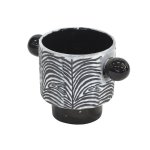Ceramic Pot Black Zebra Stripes With Handles
