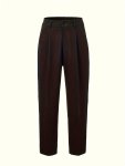 Solid Pleated Straight Leg Pants Casual Cropped Suit Pants With Pocket Women's Clothing