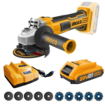 Ingco - Cordless Angle Grinder 20V With Charger Battery 2AH And Discs