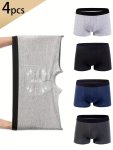 4PCS Men's Cotton Boxer Briefs Solid Color Breathable Comfy Boxer Trunks Elastic Sports Shorts Men's Casual & Durable Underwear