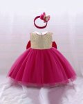 Cerise Pink And Gold Sequins Special Occasions Dress With Headband