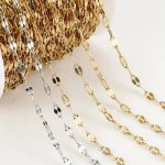2METERS Stainless Steel Golden Color Flat Chains For Diy Jewelry Making Handmade Bracelet Necklace Materials Accessories Golden