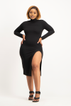 Skylar Turtleneck Bodycon Dress With Slit - L