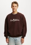 Cotton On Box Fit Graphic Crew Sweater - Dark Oak east Soho