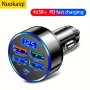 Nuokaiqi 5-IN-1 Fast Car Charger With QC3.0 Pd+usb And Digital Display - Adapter For Smartphones