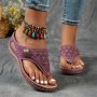 Women's Stylish Thong Sandals Cut Out Platform Soft Sole Metallic Vacation Shoes Comfort Wedge Beach Slides