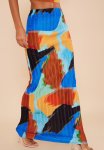 Blue Abstract Print Plisse Maxi Skirt - Blue