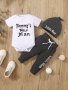 2pcs Baby's "Mommy's New Man" Print Short Sleeve Set Cotton Bodysuit & Hat & Pants Baby Boy's Clothing As Gift