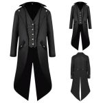 Qpaxucr Men's Steampunk Vintage Tailcoat Jacket Gothic Medieval Coat For Halloween Costume Black Large