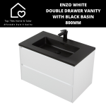 Enzo White Double Drawer Vanity With Black Basin - 800MM