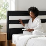Black Upholstered Panel Headboard For Bedroom - King