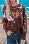 Brown Cowgirl Fashion Print Casual Sweater - Brown XL UK14-16 SA38-40