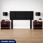 Vanessa 3-PIECE Bedroom Combo Headboard & 2 Nightstands Black & Red