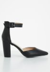 Ankle Strap Pointed Block Heel - Black