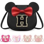 Little Girl Purses For Kids Cute Black Mouse Ear Bow Crossbody Shoulder Bag Personalized Initial Glitter Letter Coin Purse Large