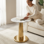 Round Marble-look Side Table 45 X 55CM - Black & Silver