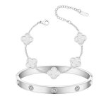 Kiogiu Women's Bracelet Gold Plated Cuff Bangle Clover Bracelet Set For Women Four Leaf Lucky Bracelets Jewelry Oval Bangle Witn
