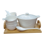 15 Piece Soup Pot Set Porcelain With Wooden Carrying Tray