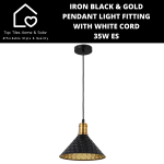 Iron Black & Gold Pendant Light Fitting With White Cord - 35W Es