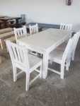 White Wash Set Of 6 Chairs And A Table