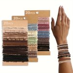 Cherrytree Boho Chic 20PCS Hair Ties - Versatile Brown Bracelet Design For Thick Or Thin Hair No Damage Ponytail Holders In 4 St