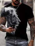 Men's Lion Graphic Print T-Shirt Short Sleeve Crew Neck Tee Men's Clothing For Summer Outdoor