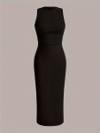 Crew Neck Solid Simple Dress Elegant Sleeveless Dress For Spring & Summer Women's Clothing
