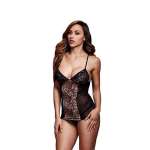 Baci - Basque & Garter Stays No Panty Leopard Black One Size