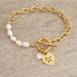 Donnay Donna Personalized Gold Stainless Steel Cz Pearl Bracelet Size: 175MM Ready In 3 Days