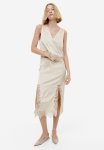 Lace-trimmed Satin Skirt - Light Beige