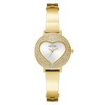 Guess Ladies Gold Tone Analog Watch With Heartshaped Sunray Dial