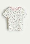 Frill-trimmed Ribbed T-Shirt - White Floral