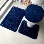 3PCS Soft & Quick-dry Flannel Bathroom Mats Set - Pebble Embossed Non-slip U-shaped Toilet Rug Cozy Polyester Bath Accessories F