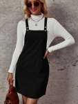 Solid Button Front Overall Dress Casual Sleeveless Dress For Summer & Spring Women's Clothing