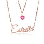 CNE109174RG - Rose Gold Plated Sterling Silver Layered Birthstone Name Necklace