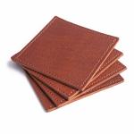 American Made Leather Coasters - Premium Full Grain Leather Double Layered Square Rustic Brown Coaster Set 4"X4" - Handmade In T