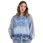 Folk Stripe Print Bomber - Sky Free