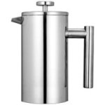 Stainless Steel French Press Coffee & Tea Brewer Pot 1L Capacity - Silver
