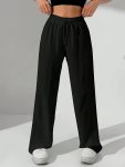 Elegant Women's Solid Color Drawstring Waist Straight-leg Pants - Polyester Machine Washable